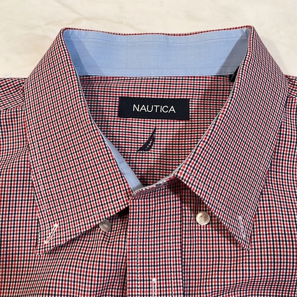 NÁUTICA MEN DRESS SHIRT NECK 17 34/35 RED BLUE BOTTOMS DOWN - Picture 3 of 12